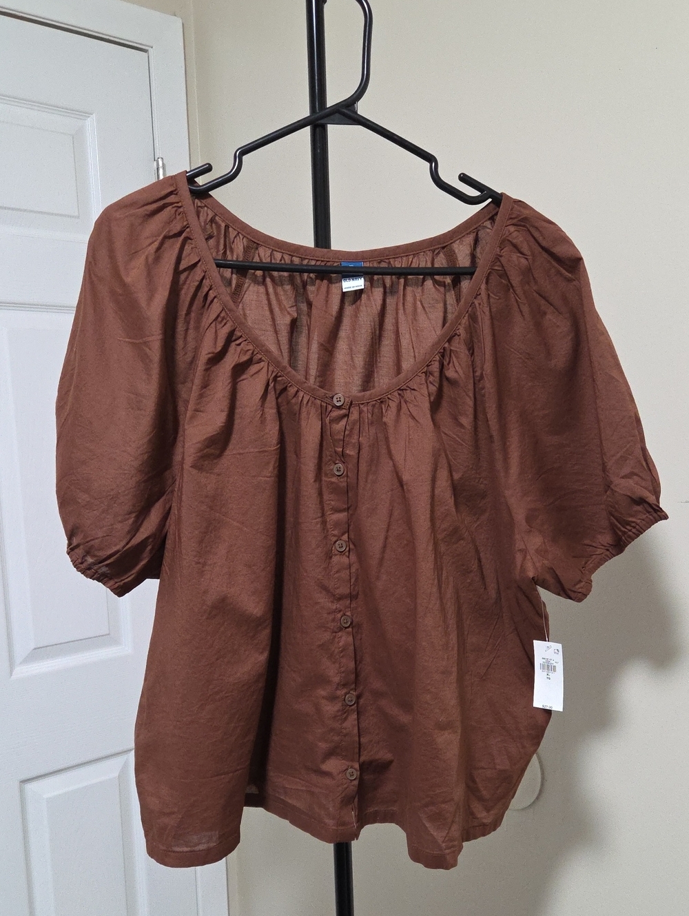 Nwt Old Navy 100% Cotton Brown Button-Front Peasant Blouse